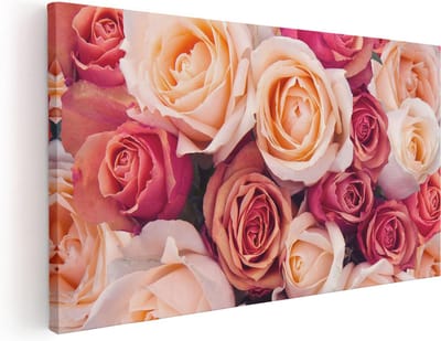 Artaza Canvas Schilderij Rozen - 40x20 cm - Klein - Wanddecoratie Bloemen - Muurdecoratie Boeket - Schilderijen Op Canvas