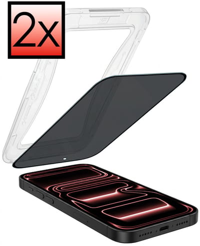 Screenprotector - 2 Stuks - Geschikt voor Apple iPhone 17 Pro - Met Installatie Kit - Anti Spy - Beschermglas - Flexibel Glas - Tempered Glass - Screen Protector - Inclusief Montage Frame - Buigbaar Hybrid Bescherm Cover