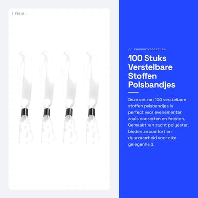Dailygoods- Polsbandjes 100 stuks - Verstelbare stoffen - Zacht polyester - Wegwerpsluiting - Voor evenementen - 1,5 x 35 cm - Eventbandjes