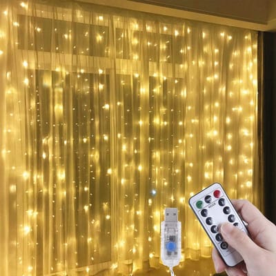 LED Lichtgordijn 3m x 3m met 300 Warm Witte LED's - 8 Modi en USB Aansluiting - Perfect voor Kerst, Feesten en Decoratie