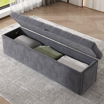 HAUSS SPOLE Voetenbankje 138x41x41 cm - Opbergbankjes Met Gestoffeerde Zitting - Fluweel - Grijs