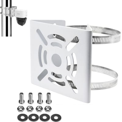 Camerabeugel - Mastbeugel - Bevestigingsbeugel voor mast van beveiligingscamera - Universele verticale paalbeugel voor beveiligingscamera's - Metalen beugel - Verstelbare clips - Geschikt voor beveiligingscamera's - Wit