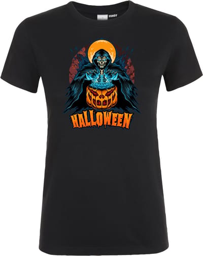 Dames t-shirt Halloween Magic Pompoen | Halloween kostuum kind dames heren | verkleedkleren meisje jongen | Zwart | maat XS