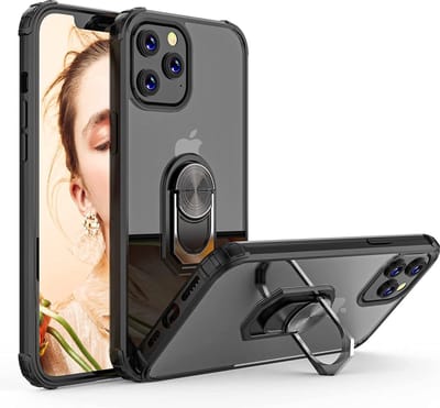 HB Hoesje Geschikt voor Apple iPhone 13 Pro - Zwart - Anti Shock Kickstand Ring Case