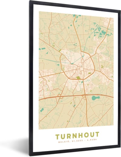 Fotolijst incl. Poster - Vintage - Plattegrond - Stadskaart - Turnhout - Kaart - 40x60 cm - Posterlijst