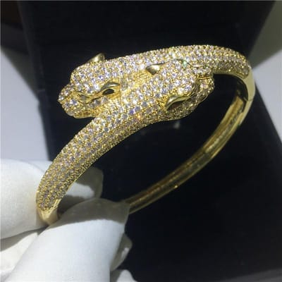 Luxe Luipaard Vorm Bangle Pave Instelling 380pcs 5a Zirconia Goud Kleur Armband Armbanden Voor Vrouwen Bruiloft Accessaries beige