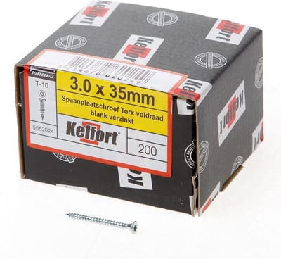 Kelfort Spaanplaatschroef platverzonken kop verzinkt T10 voldraad 3.0 x 35mm (Prijs per 200 stuks)
