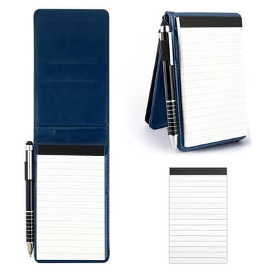 Mini Notepad Holder Set A7 van PU Leer met 2 Notepads en 1 Mini Balpen - Ideaal voor Notities, Dagboek en Organisatie (Blauw)