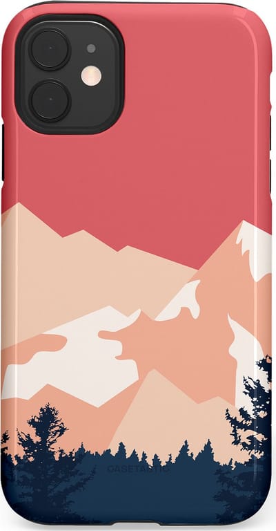 Casetastic hoesje geschikt voor Apple iPhone 11 - Dubbellaagse bescherming - Bergen bij stille toppen - Fashion Case - Koraal Donkergrijs Zand Perzik