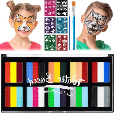 Professionele 30 Kleuren Lichaamsverf en Gezichtsverf met Kwasten en Sjablonen voor Kinderen, Ideaal voor Halloween en Carnaval, Veilig en Niet-Toxisch