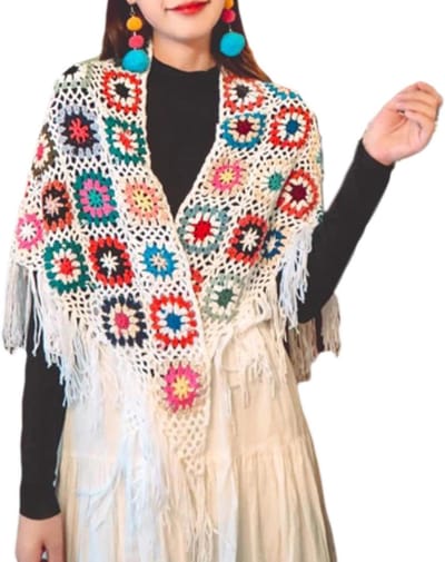 Dames Poncho - Gehaakte Trui - Warme Stijl - Handgemaakt Ontwerp - One Size - Multicolor