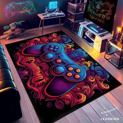 Lexorion Gaming Speelkleed Neon XL 160x120 cm – Zacht Vloerkleed voor Kinderen – Controller Design – Speeltapijt & Kruipmat – Gamekamer / Kinderkamer