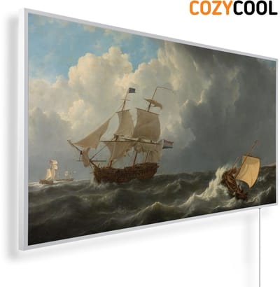 Infraroodpaneel met afbeelding | Schepen op een onstuimige zee | 1200 Watt | Witte lijst | Infrarood verwarmingspaneel | Infrarood paneel | Infrarood verwarming