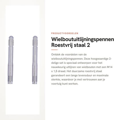 Dailygoods- Wielboutuitlijningspennen Roestvrij Staal - 2 Stuks - M14 x 1,5 Draad - Geschikt voor Diverse Automodellen - Eenvoudige Installatie - Duurzaam en Sterk - Wieltap
