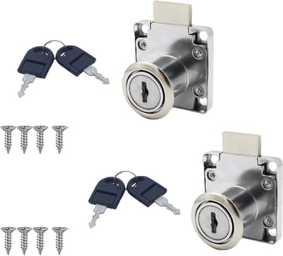 Kastslot met sleutel voor meubels, 2 stuks, ideaal voor kasten en laden, 22 mm, zilver-zinklegering, veilig en duurzaam slot voor meubels en brievenbussen