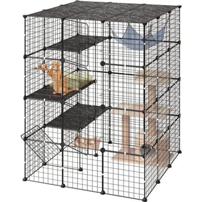 VEVOR Kattenkooi, 4 Verdiepingen Tellende Kattenren, 104,1 X 104,1 X 139,7 cm, Doe-Het-Zelf Kattenren, Afneembare Metalen Kooi met 4 Deuren, Ideaal voor 2-3 Katten, Kittens en Kleine Dieren, Zwart