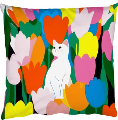 Sierkussens - Kussentjes Woonkamer - 50x50 cm - Tulpen - Kat - Kleurrijk
