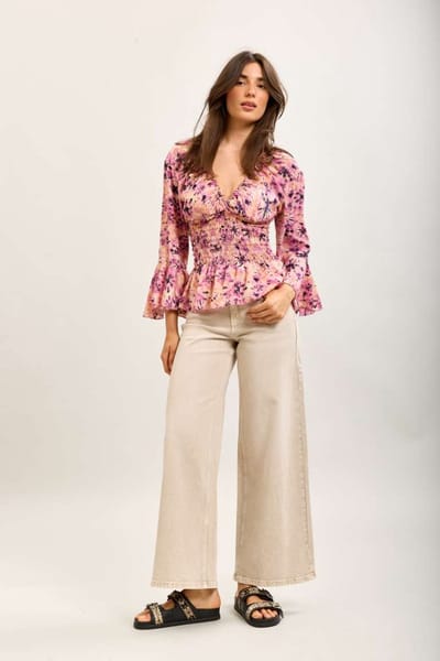 Toxik3 - broek hoge taille wide-leg denim beige