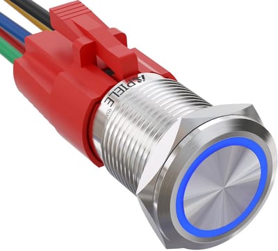 Drukschakelaar 16mm met vergrendeling en LED-ringverlichting - Waterdicht, geschikt voor auto, camper, vrachtwagen, boot