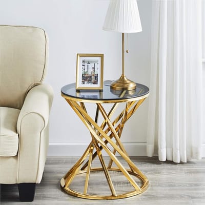 Salontafel Glas Metaal - Bijzettafel Woonkamertafel - Decoreren Woonkamer - Gehard Glas Frame - 50 x 55 cm - Goud