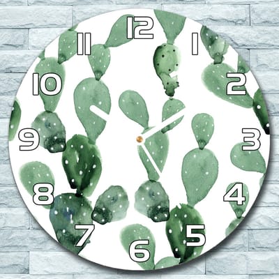 Coloray Wandklok - Cactusstruikgewas Klok Glas - 30fi cm - Groente Wandklok - Wandklok Ronde - Wandklok Klassiek - Wandklokken Woonkamer - Stille Wandklok