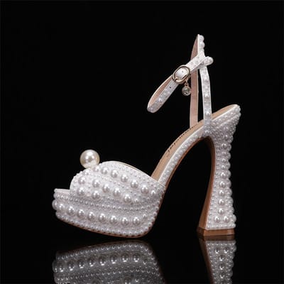 Zomer Parels Hoge Hak Dames Gladiator Sandalen Parel Platform Sleehakken 14cm Hoge Hakken Bruiloft Banket Schoenen 35 gray