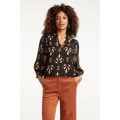 Smashed Lemon Ornament geprint top in zwart en camel |