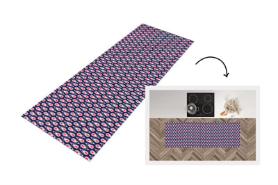 Keukenloper 150x50 cm - Keukenmat vinyl Patronen - Vintage - Blauw - Rood - Keukenmatten loper - Keuken vloerkleed tapijt