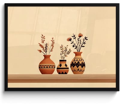 Poster in lijst - Fotolijst 80x60 cm - Posters - Vazen - Bloemen - Bladeren - Minimalistisch - Posterlijst zwart - Decoratie - Wanddecoratie woonkamer - Muurdecoratie slaapkamer
