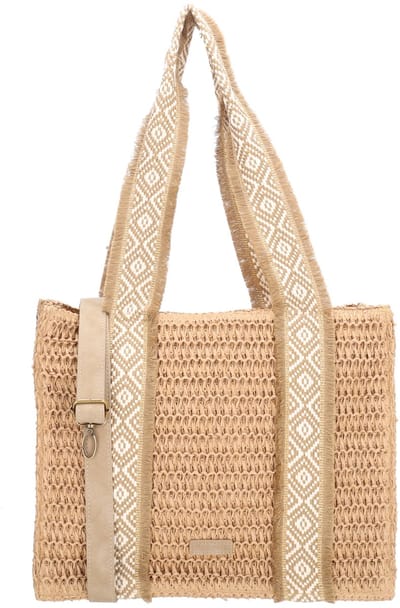 Beagles Ibiza Shopper - Riet Look - Zomers - Schoudertas - Crossbody - Ritsvak - Verstelbare Schouderband - Tote Bag - Dames Tas - Natuur