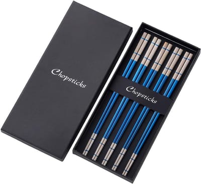 Blauwe Roestvrij Stalen Eetstokjes - 5 Paar Sushi Sticks 23,4 cm Antislip en Vaatwasmachinebestendig