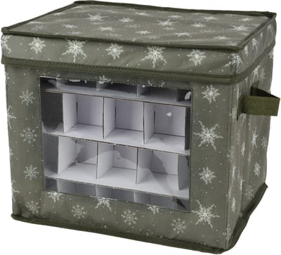 Decoris kerstballen opbergbox - groen - 33,5 x 33,5 x 24,5 cm - polyester - opvouwbare opbergbox - kerstballen doos - kerstdecoratie opbergen