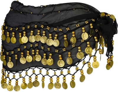 Vrouwelijke Chiffon Buikdans Sjaal met Pailletten en 128 Gouden Stukken voor Danskostuums en Optredens