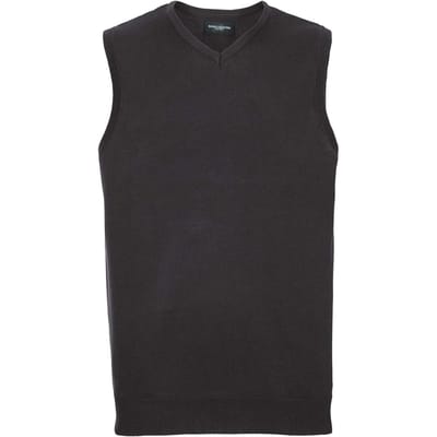 Russell Collection Heren Gebreid V Hals Mouwloos Sweatshirt (Zwart)