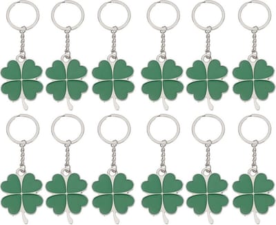 12x Klavertje Vier Sleutelhanger - Bedankje Succes Wensen - Geluksbrenger en Uitdeelcadeautje - Traktatie Bedankje Succes Wensen - Gelukshanger en Tashanger Groen