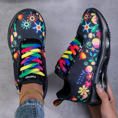 Dames Hardloopschoenen Luchtkussen Schokabsorptie Dikke Zool Slijtvast Bloemendesign Sportsneakers 37 blue