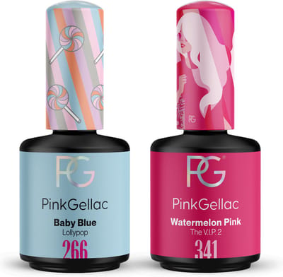 Pink Gellac Gellak Set - Manicure Set met 2 x 15ml Kleuren - 266 Baby Blue - 341 Watermelon Pink - Voordeelbundel Gelnagellak - Gel Nagellakset voor Thuis
