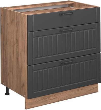 Vicco Fame-Line Keukenonderkast – 80 cm met 3 laden, WB Antraciet Donkergrijs
