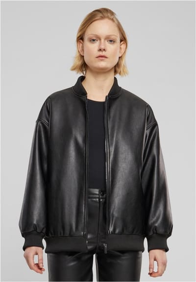 Urban Classics - Synthetic Leather Bomber jacket - M - Zwart