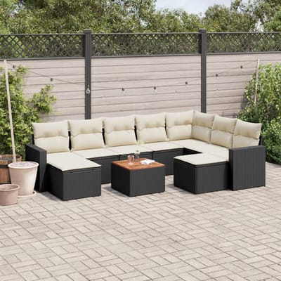 vidaXL - 10-delige - Loungeset - met - kussens - poly - rattan - zwart