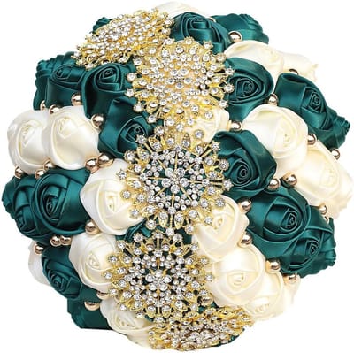 Bruidsboeket Strass Broche - Bruidsboeket Kristal - Bruiloft Versiering - Gouden Bloem Design - 21 cm Diameter - Goud