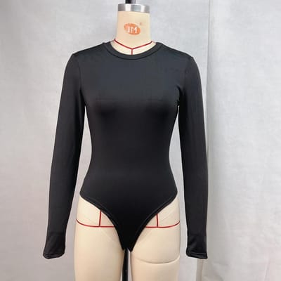 Dameskleding Herfst en Winter Effen Kleur Sexy Lange Mouw Tops Slank Hot Girl Jumpsuit Actief Fitness Dans L zwart
