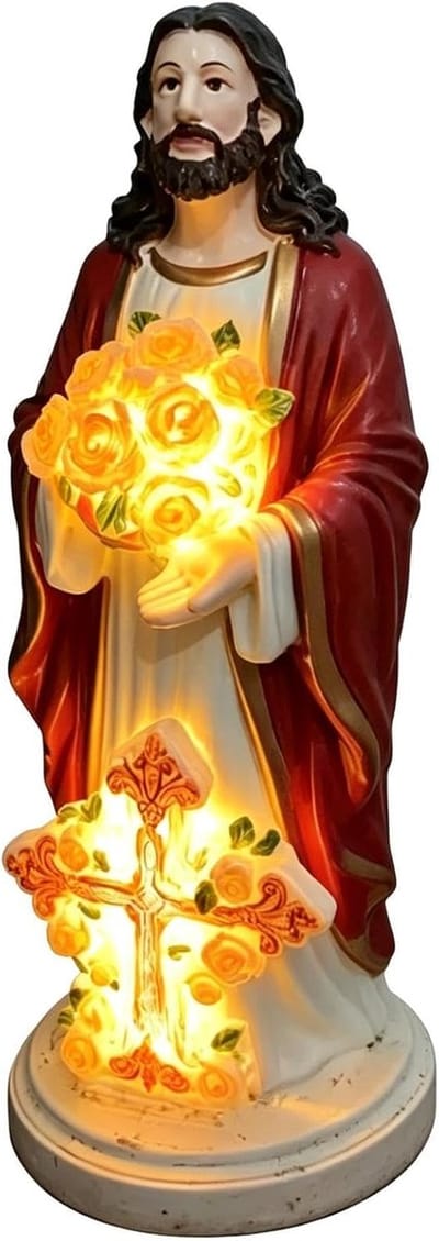 Jezus Beeld - Religieus Ornament - Spirituele Decoratie - Met LED Verlichting - 20 cm Hoog - Wit
