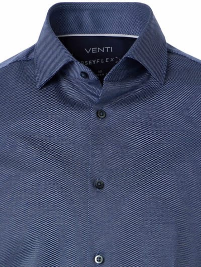 Venti Jerseyflex Overhemd Blauw Gewerkt Modern Fit - XXL