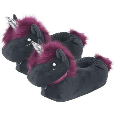 Corimori - Eenhoorn Pantoffel - Ruby Punk Einhorn Hausschuhe Erwachsene - one size - voor Vrouwen - zwart