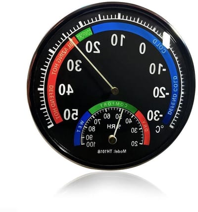 Analoge Hygrometer Thermometer - Binnenklimaat Meter - Klimaat Bewaken - Transparante Comfortzones - Compact Formaat - Zwart
