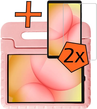 Hoesje - Geschikt voor Samsung Galaxy Tab A11 - Met 2x Screenprotector - Kinderhoes Shockproof Bumper - Kidsproof Case - Tablet Hoes - Kinder Hoes Cover - Zalm