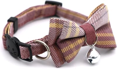 Kattenhalsband - Puppyhalsbandje met strik Bruin Ruit