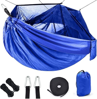 Kampeerhangmat - Draagbare schommel - Ontspannen buiten - Lichtgewicht en compact - 260x140cm - Blauw