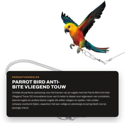 Dailygoods- Vliegkoord 6m - Vogel Harnas - Kunststof - Verstelbaar - Lichtgewicht - Antibijtend Materiaal - Vogelharnas